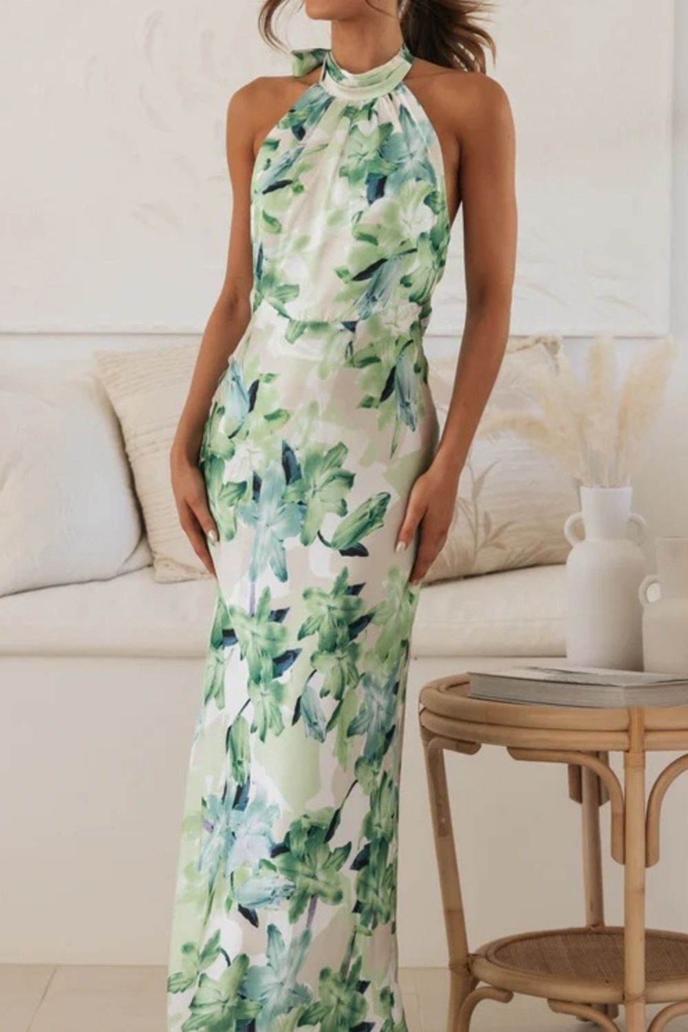 Floral Print Halter Neck Maxi Dress  Shop One Place