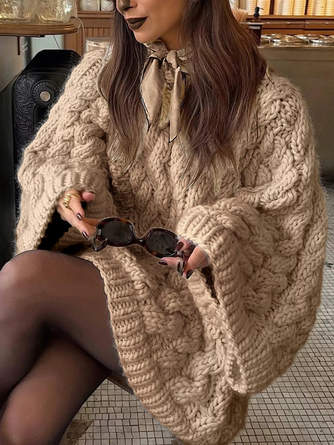 Cable Knit Round Neck Sweater  Shop One Place