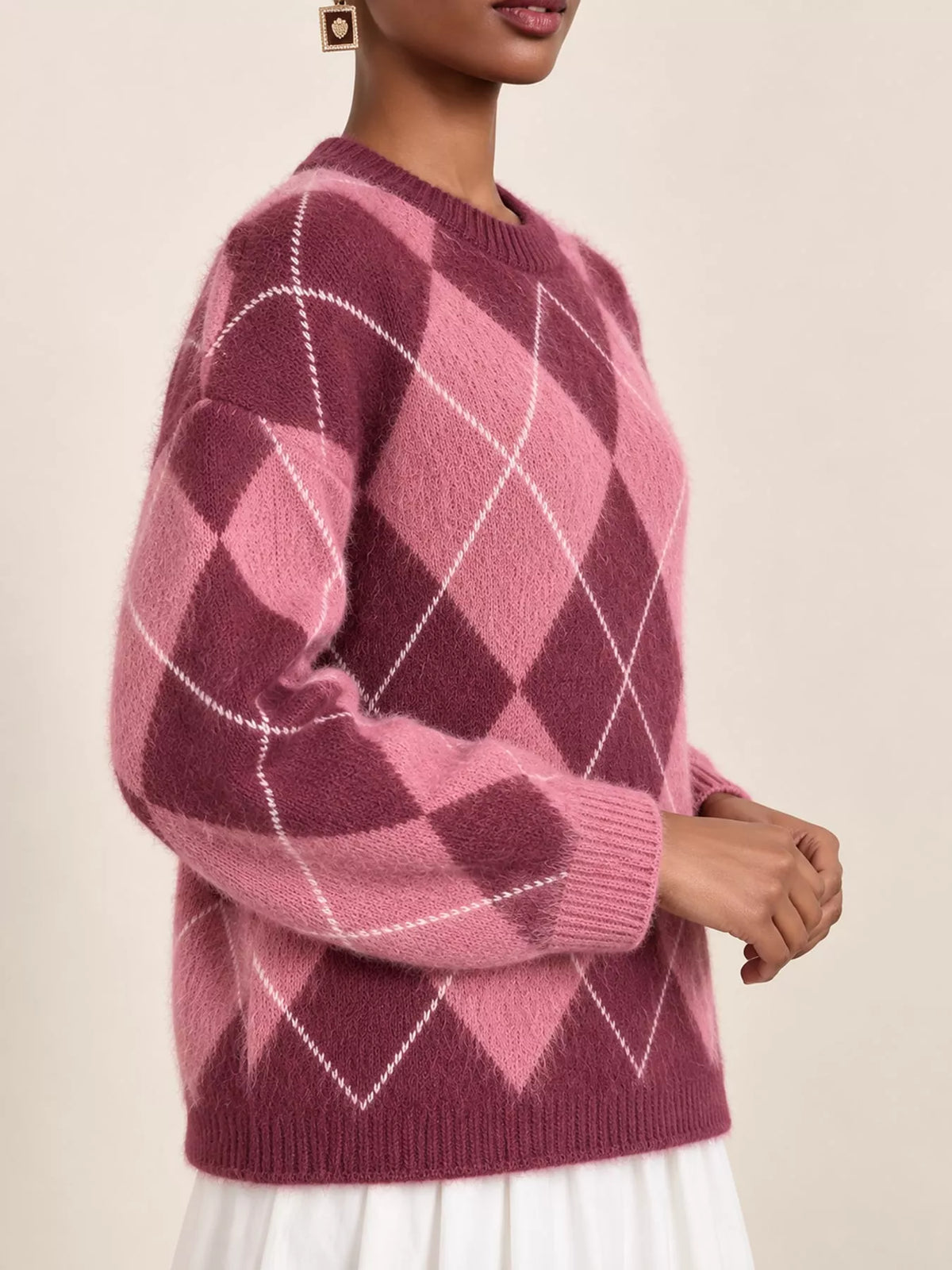 Women's Argyle Fuzzy Knit Sweater – view 11