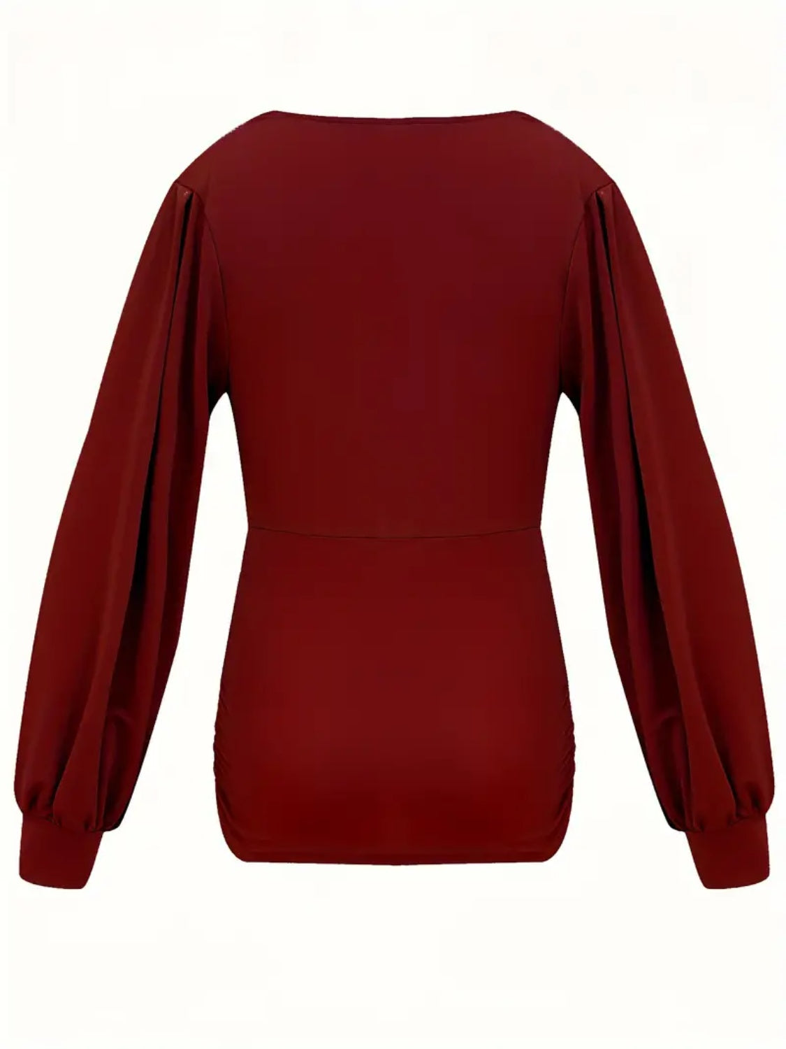 Ruched Cinched Waist V-Neck Long Sleeve T-Shirt