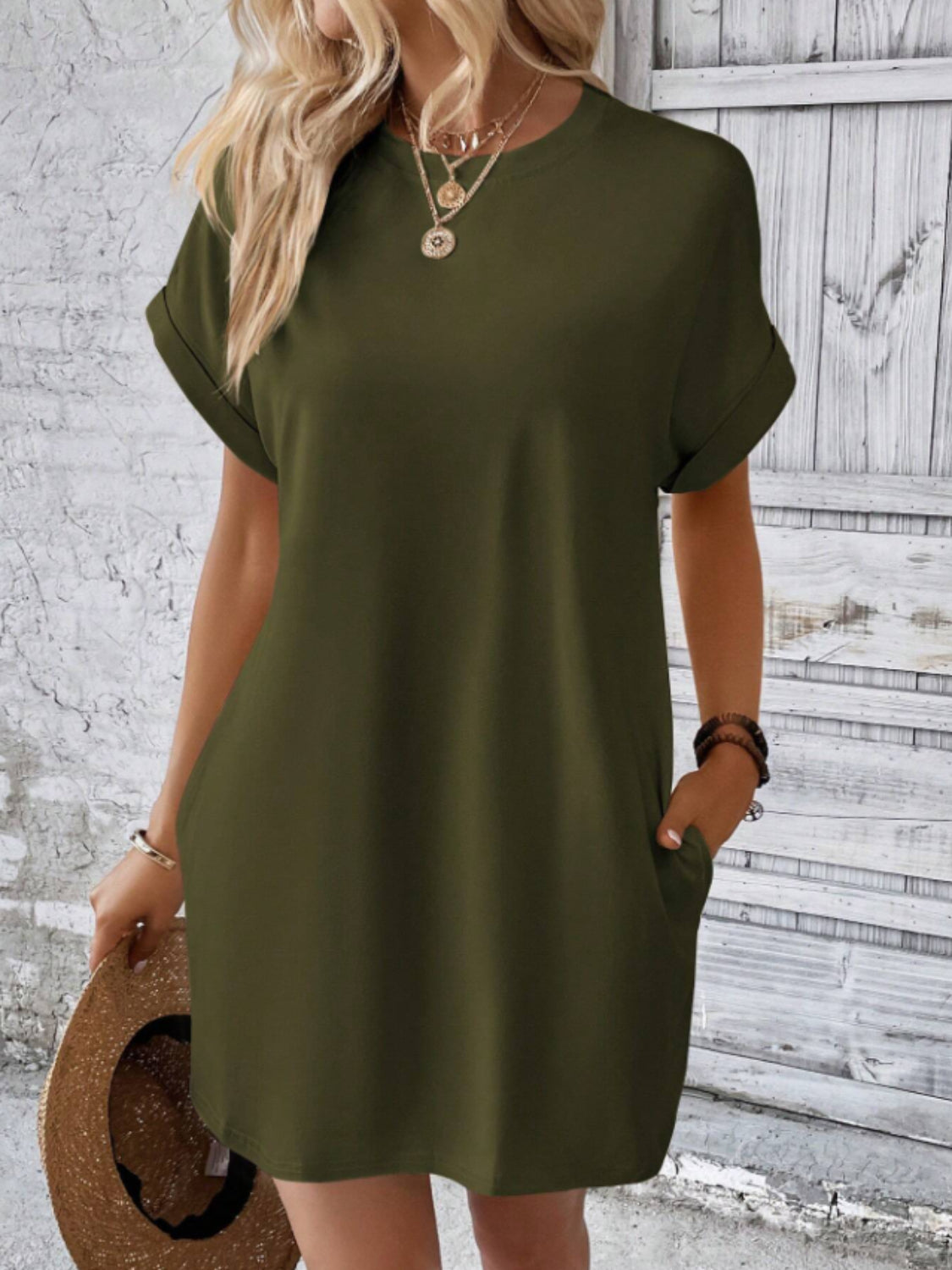 Short Sleeve Mini Tee Dress with Pockets  Shop One Place