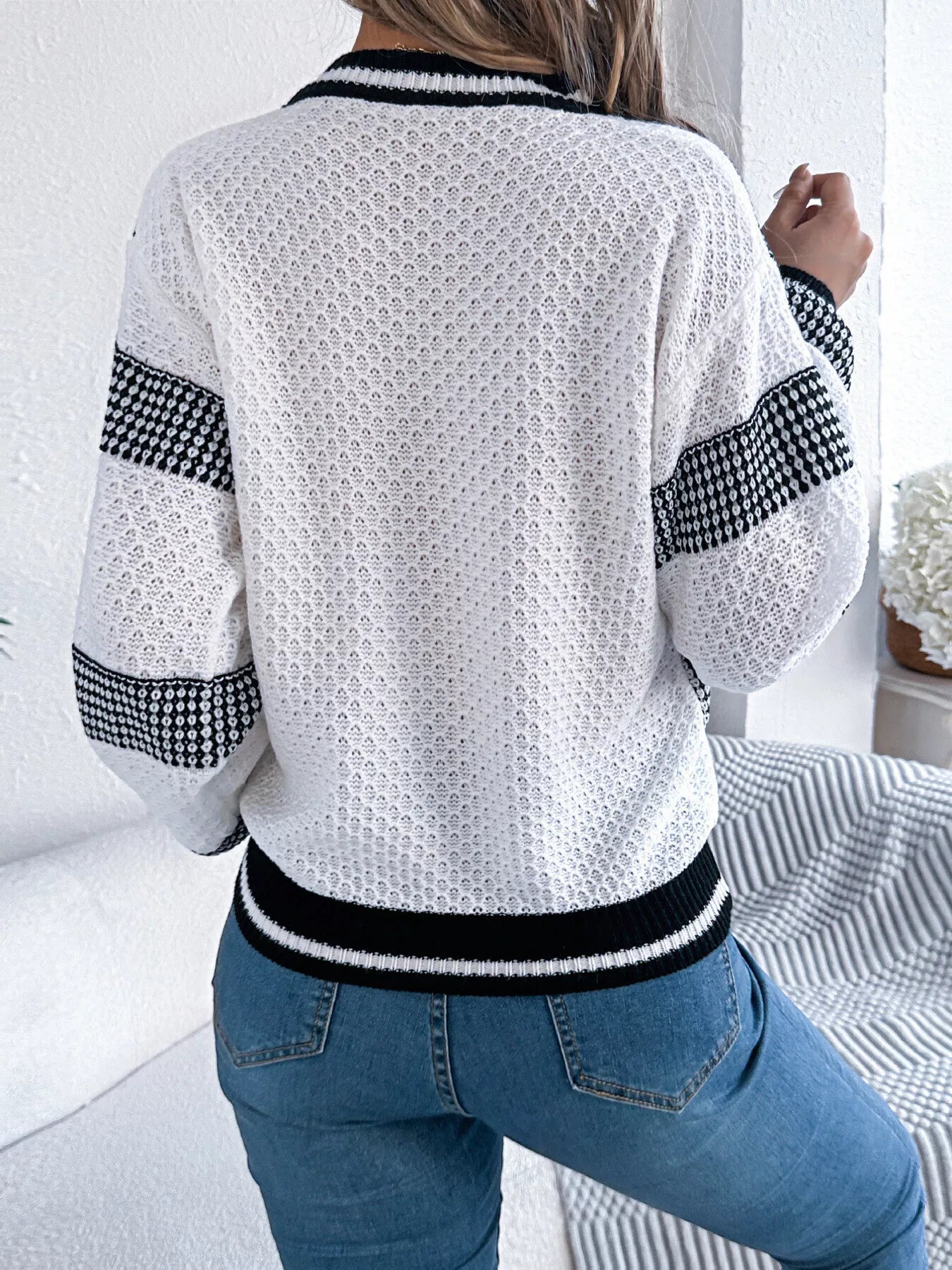 Contrast Striped V-Neck Sweater  Shop One Place