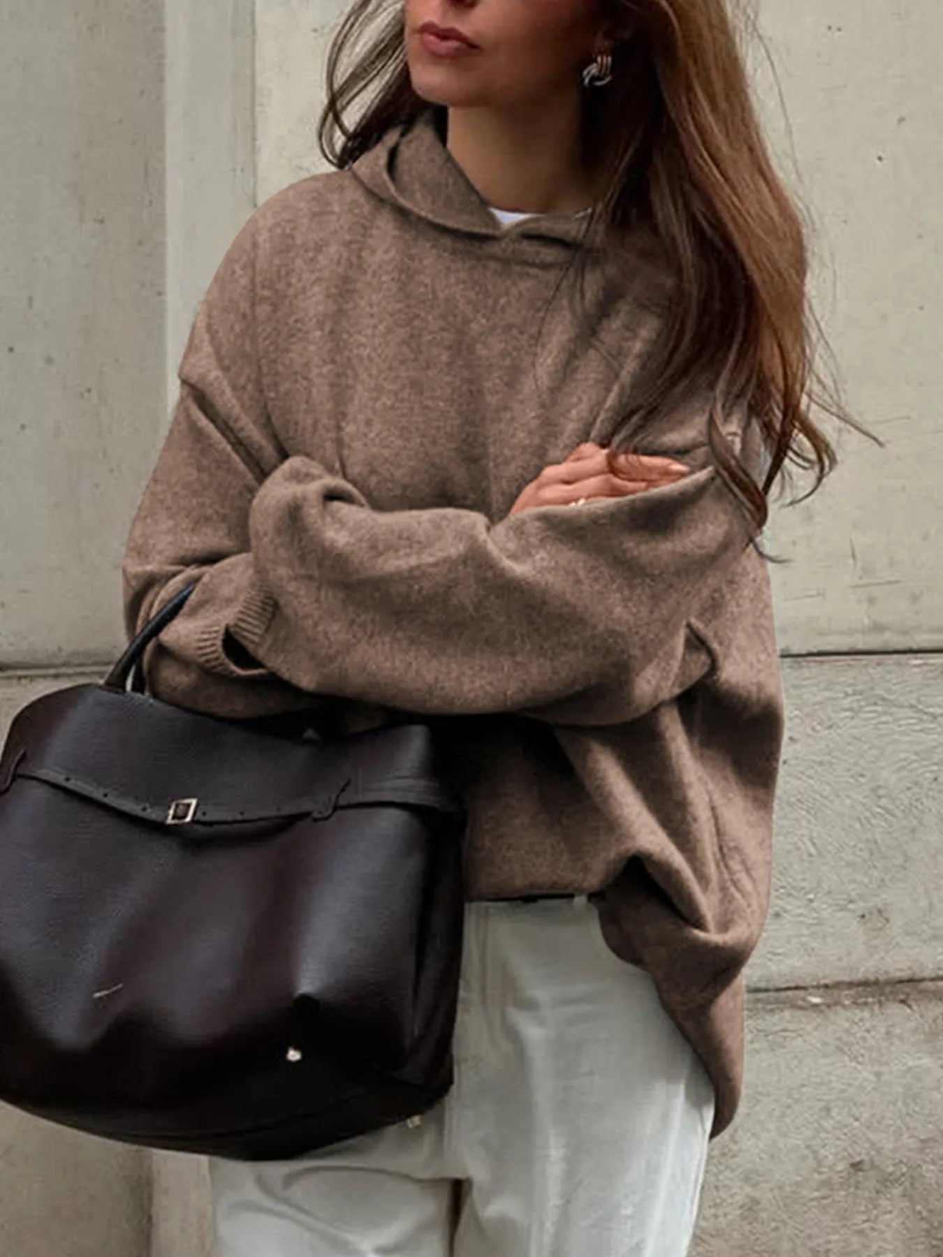 Oversized Long Sleeve Hooded Sweater  Shop One Place