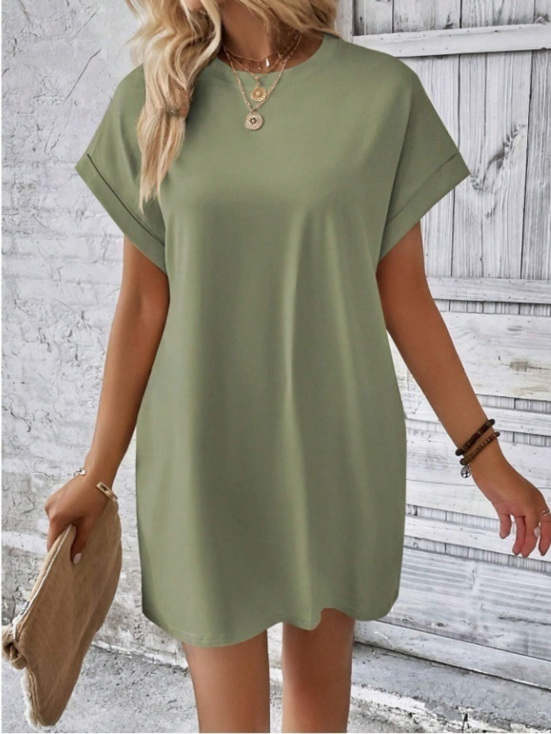 Short Sleeve Mini Tee Dress with Pockets  Shop One Place