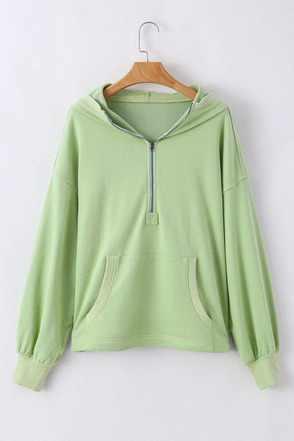 Moss Green Kangaroo Pocket Half Zipper Oversized Hoodie