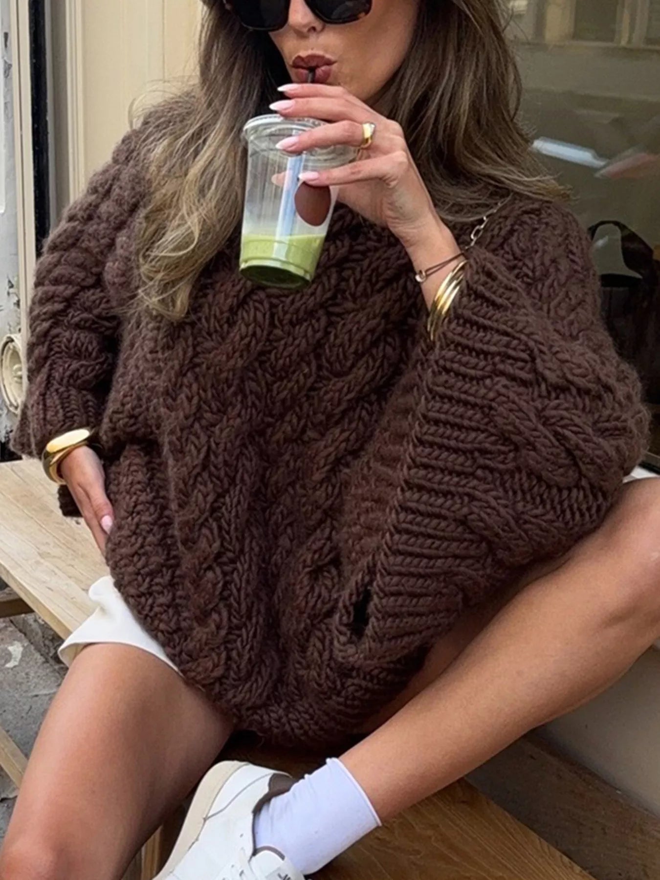 Cable Knit Round Neck Sweater  Shop One Place
