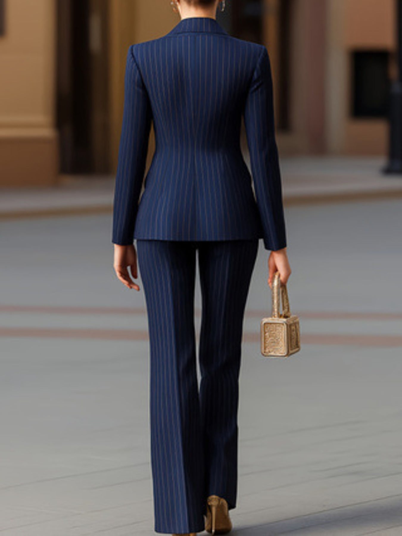 Striped Double-Breasted Blazer & Wide Leg Pants Set  Shop One Place