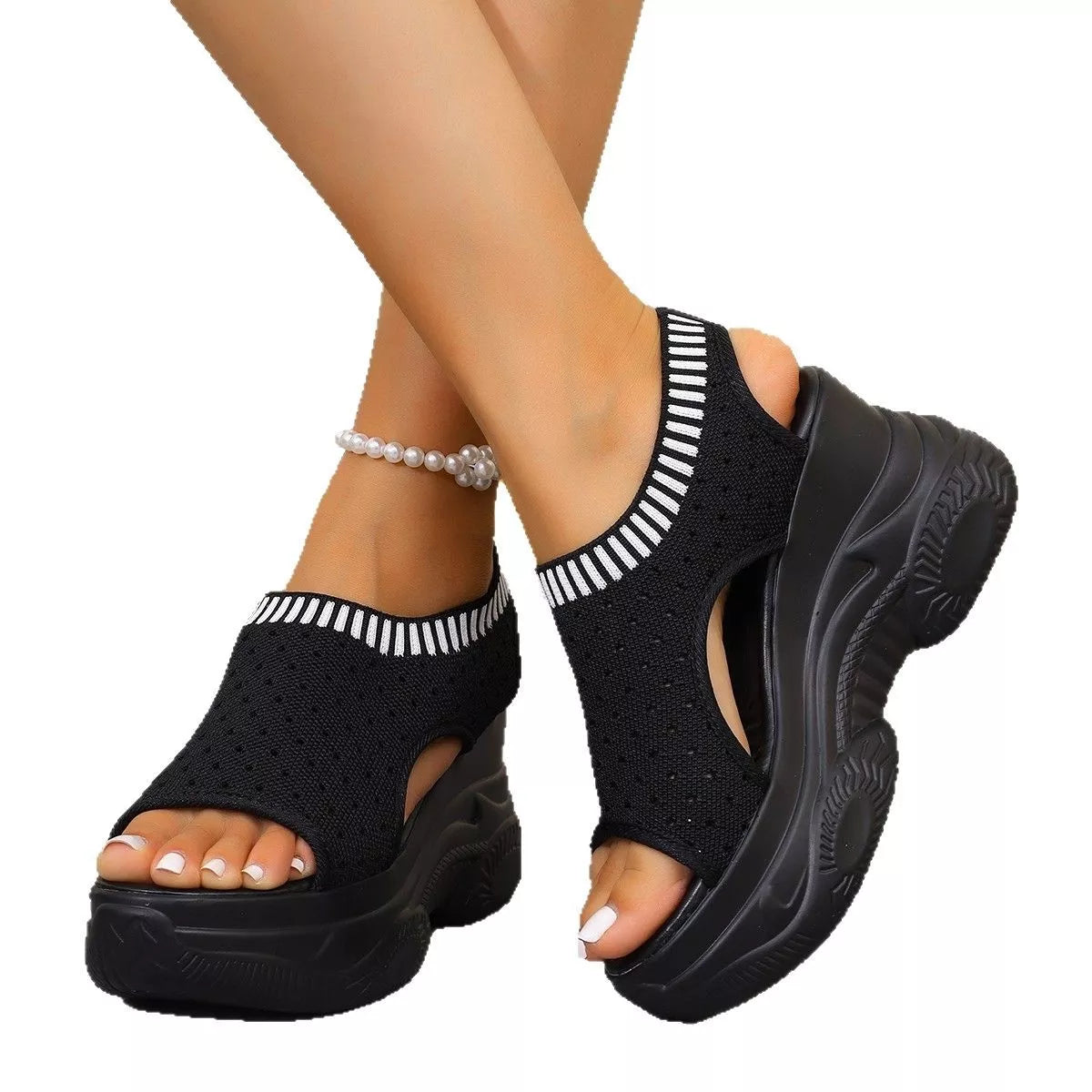 Mesh Platform Wedge Sandals  Shop One Place