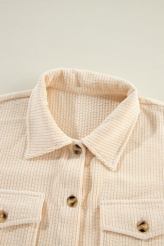 Solid Corduroy Button-Up Pocketed Shacket  Shop One Place