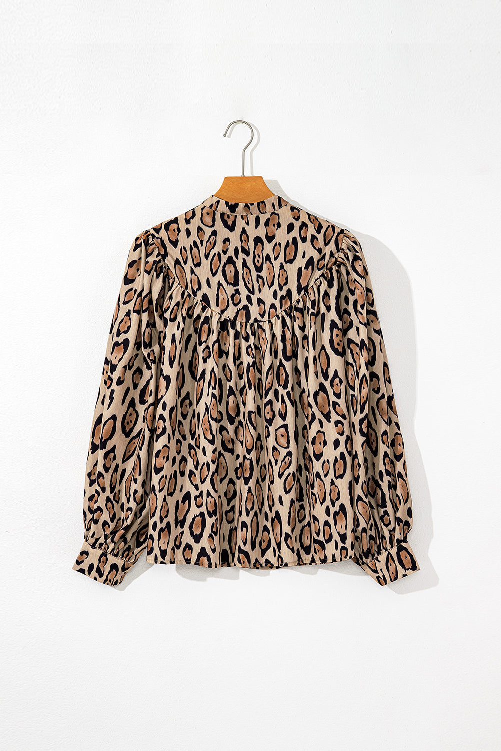 Light French Beige Leopard Print Balloon Sleeve Loose Blouse  Shop One Place