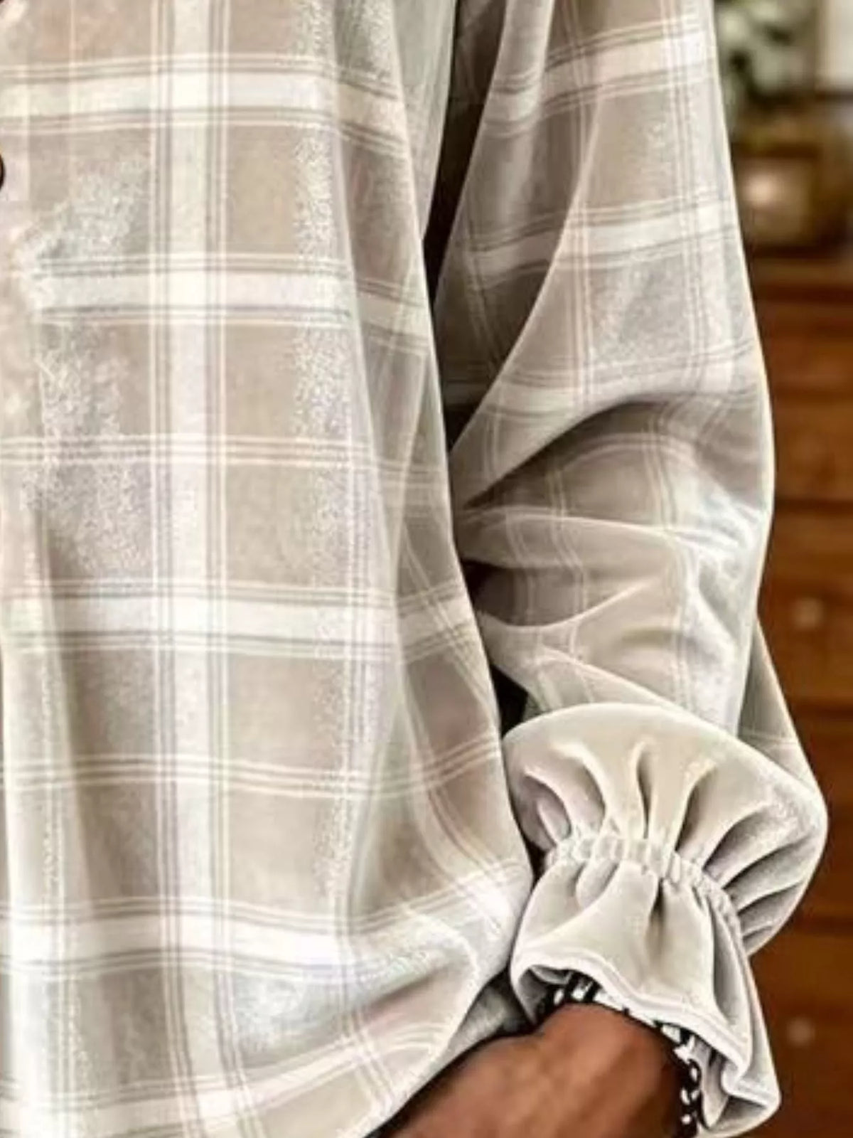 Women's Plaid Velvet Flounce Sleeve Blouse – view 20