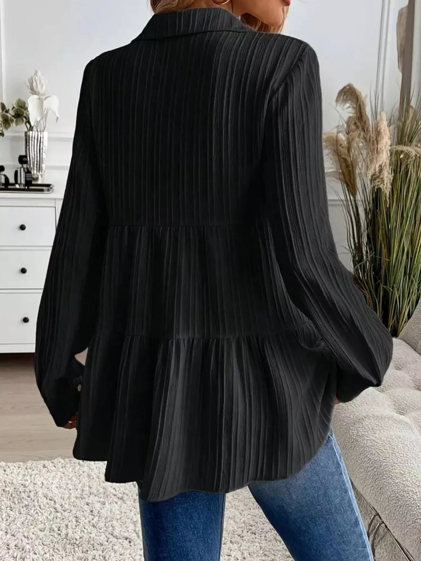 Button-Down Long Sleeve Tiered Shirt  Shop One Place