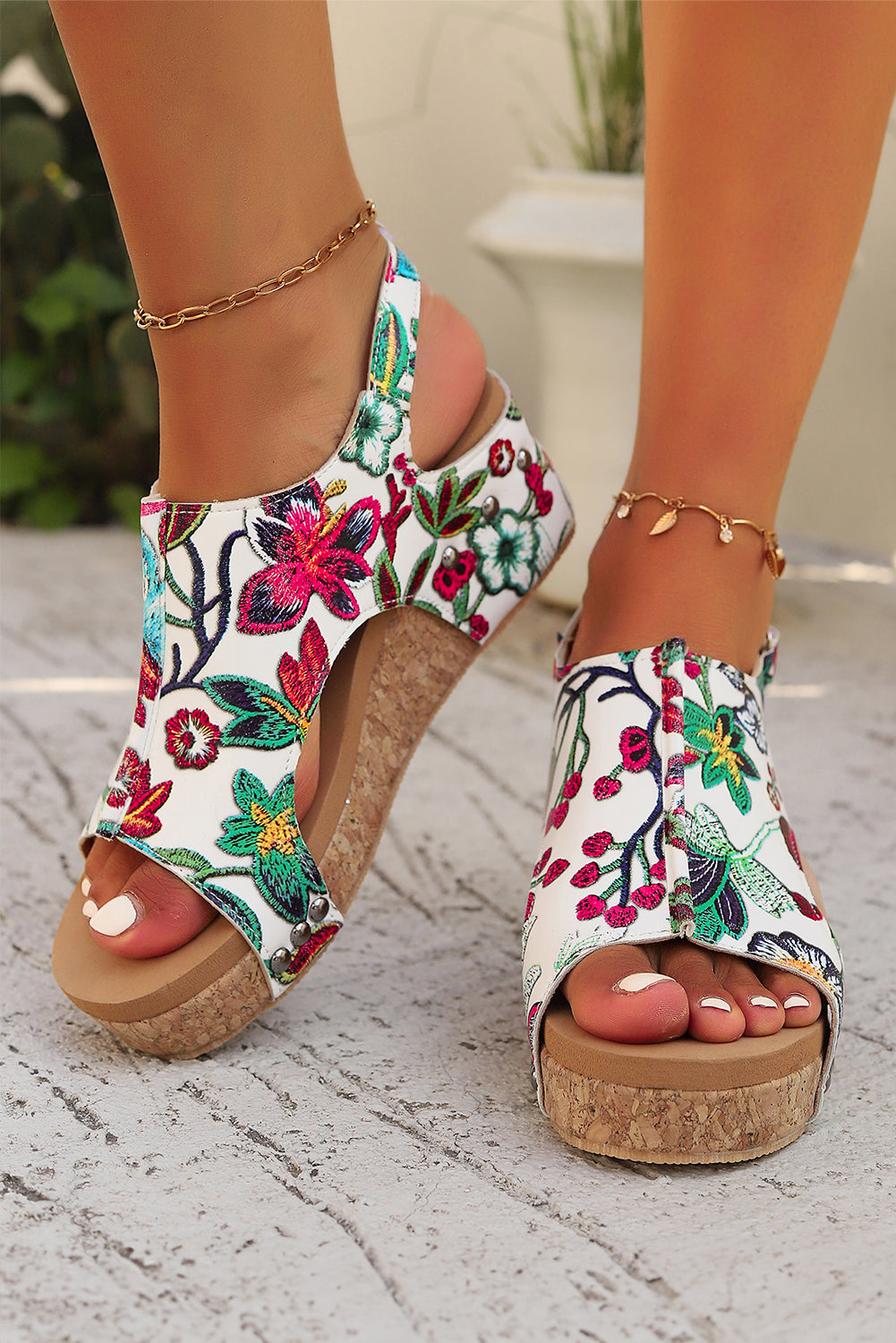 Fiery Red Boho Floral Print Platform Sandals