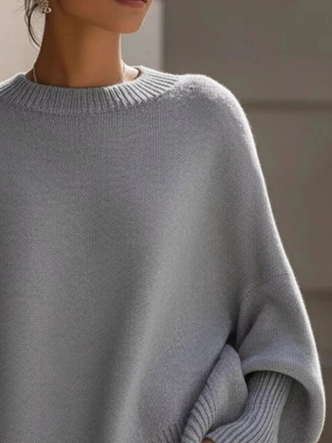 Oversized Batwing Sleeve Round Neck Sweater  Shop One Place
