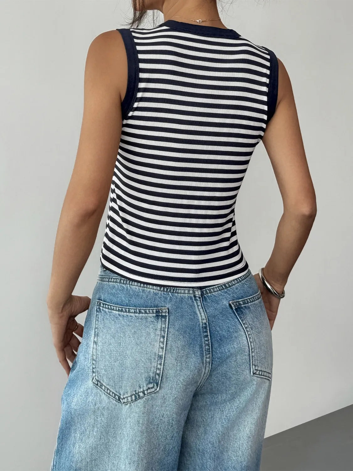 Striped Round Neck Tank  Shop One Place