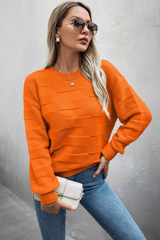 Solid Round Neck Knit Loose Long Sleeves Sweater  Shop One Place