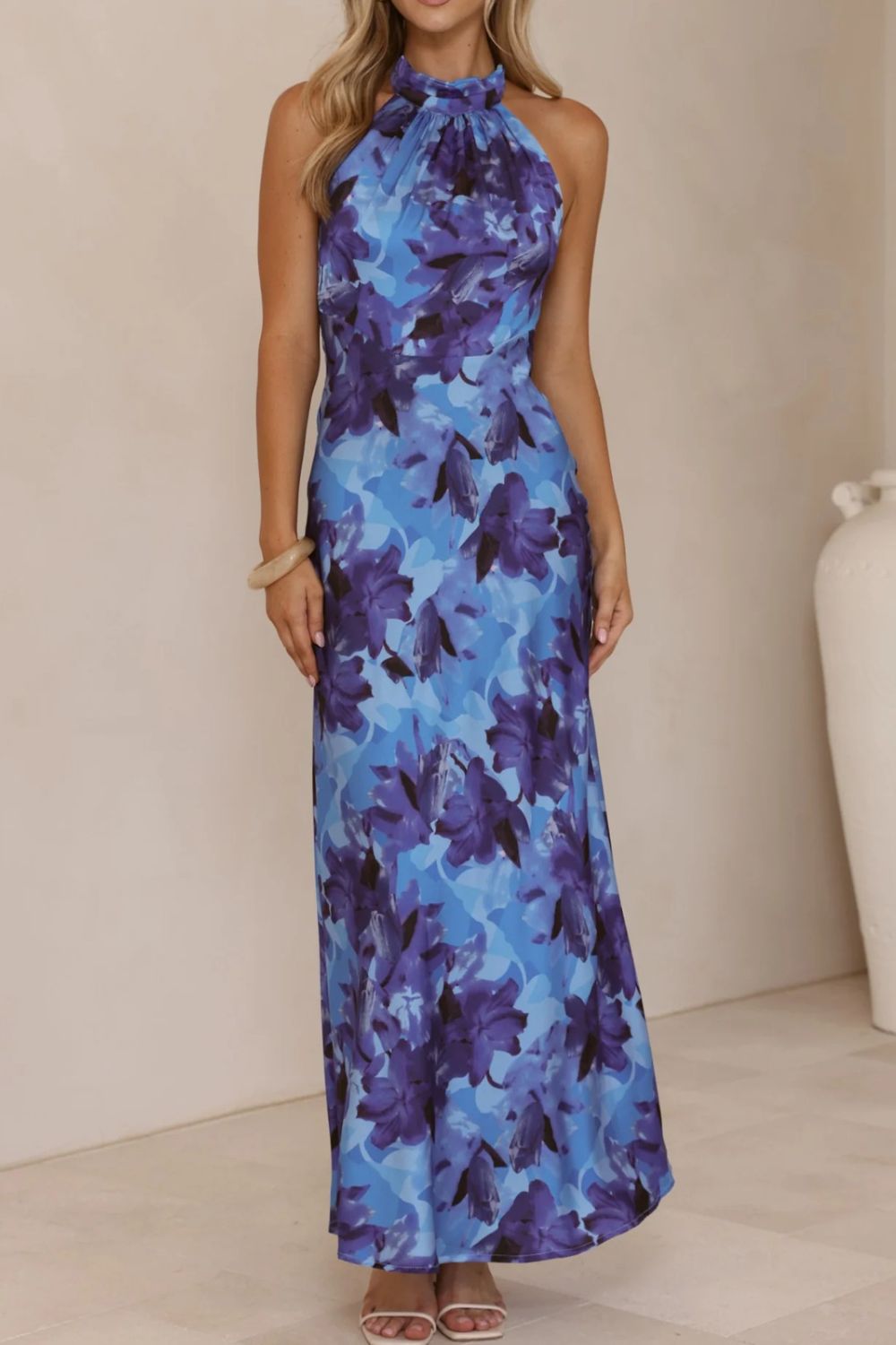 Floral Print Halter Neck Maxi Dress  Shop One Place