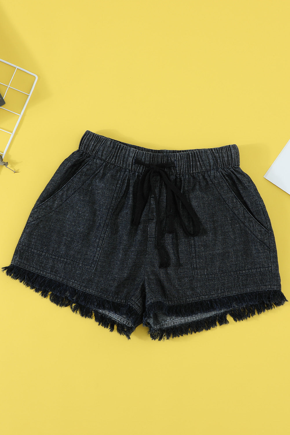 Dark Blue Casual  Frayed Pocketed Denim Shorts