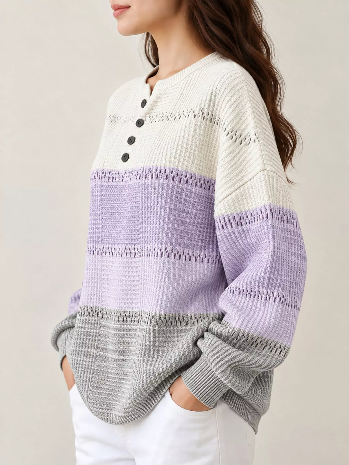 Women's Color-Block Waffle Knit Sweatshirt – view 2