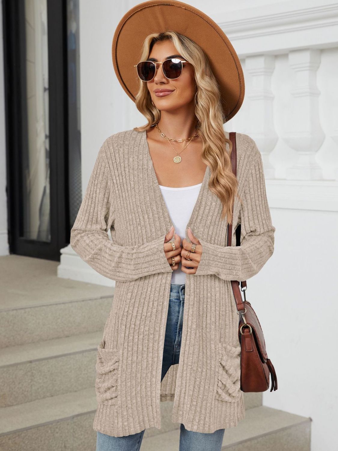 Pocketed Open Front Long Sleeve Cardigan  Shop One Place