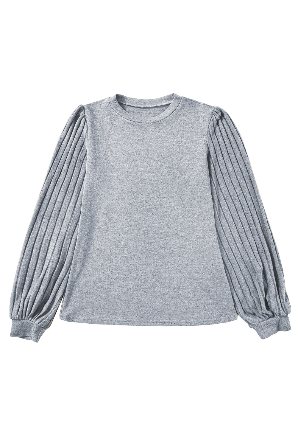 Solid Color Contrast Ribbed Bishop Sleeve Top