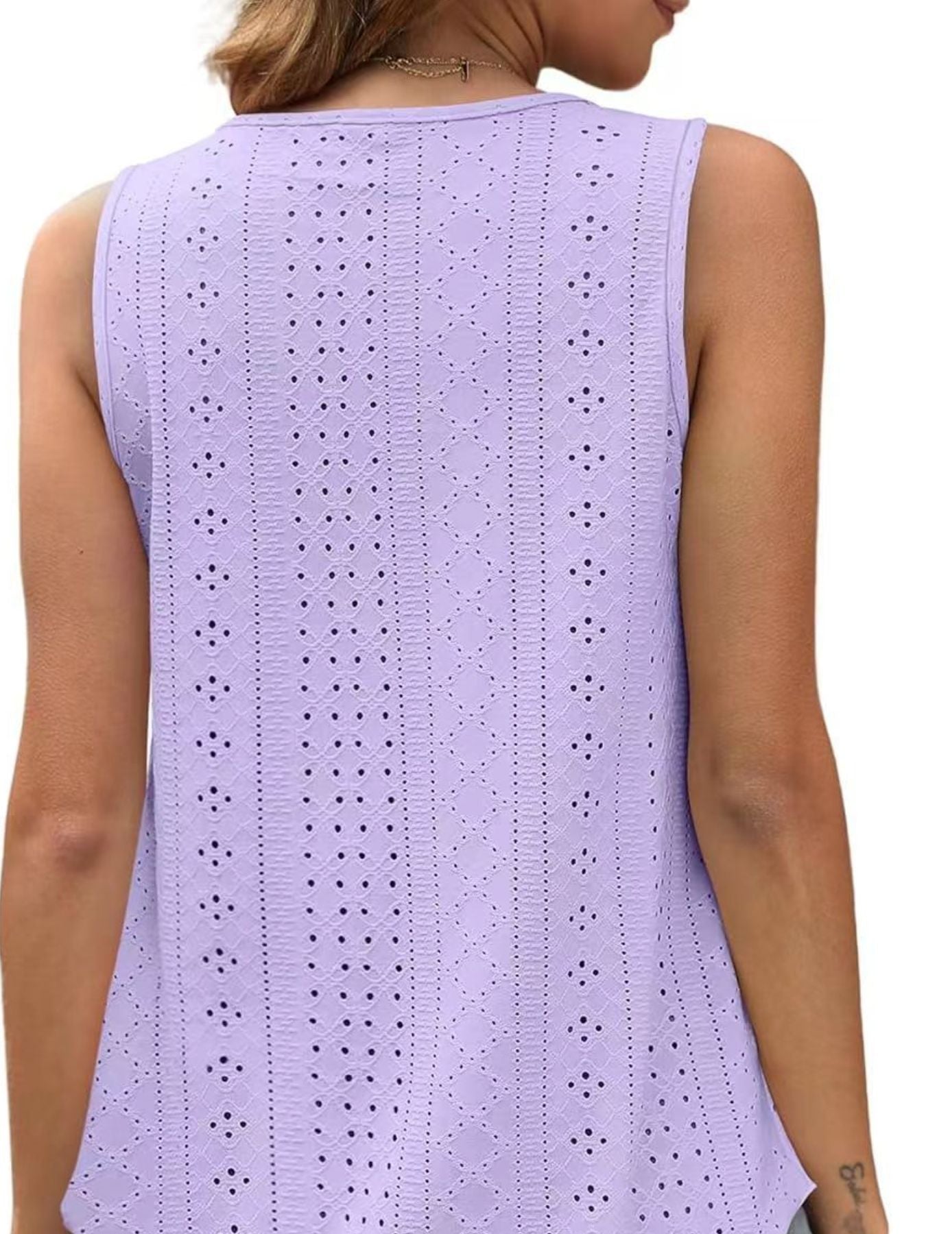 Eyelet Scoop Neck Tank  Shop One Place