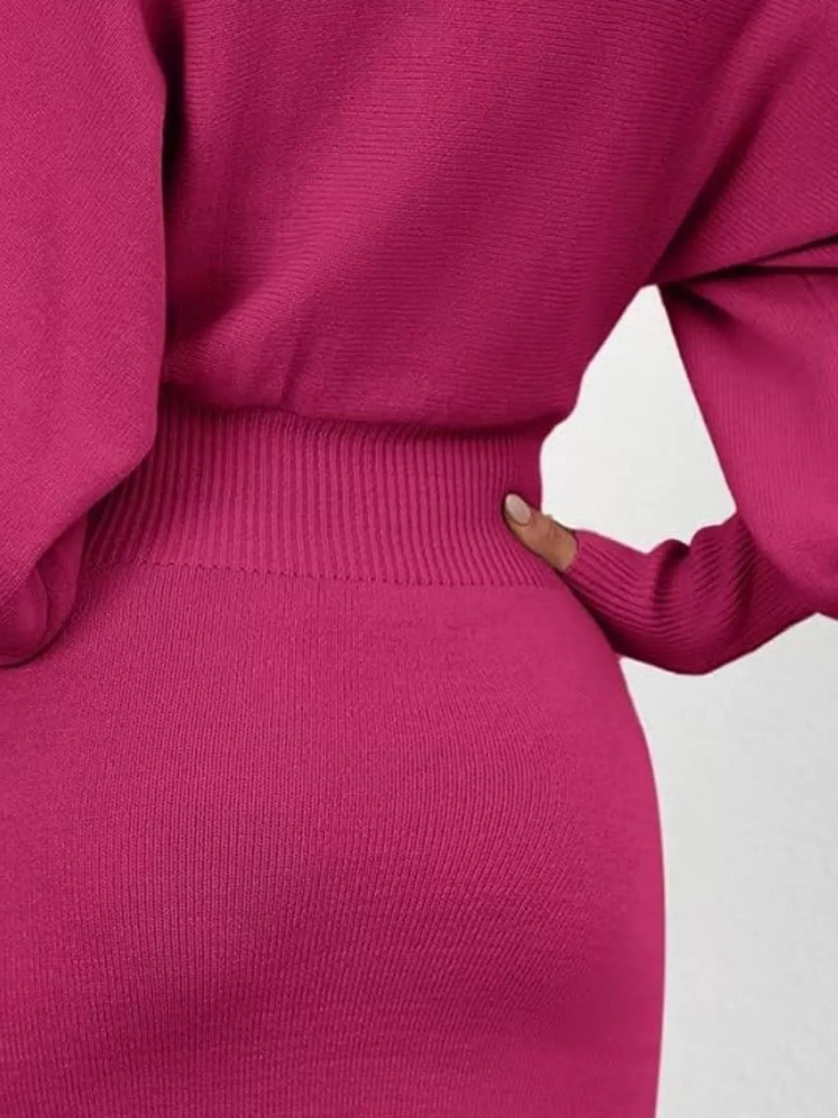 Women's Lantern Sleeve Ribbed Bodycon Sweater Dress – view 4