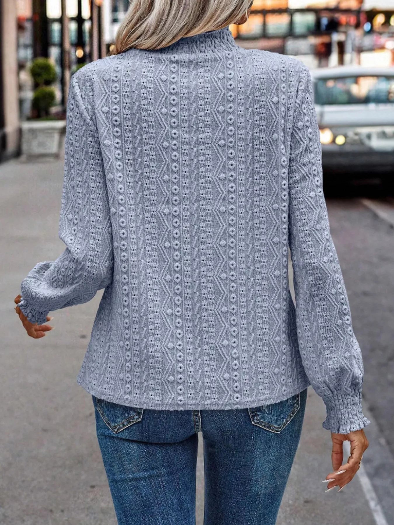 Texture Mock Neck Long Sleeve Blouse  Shop One Place
