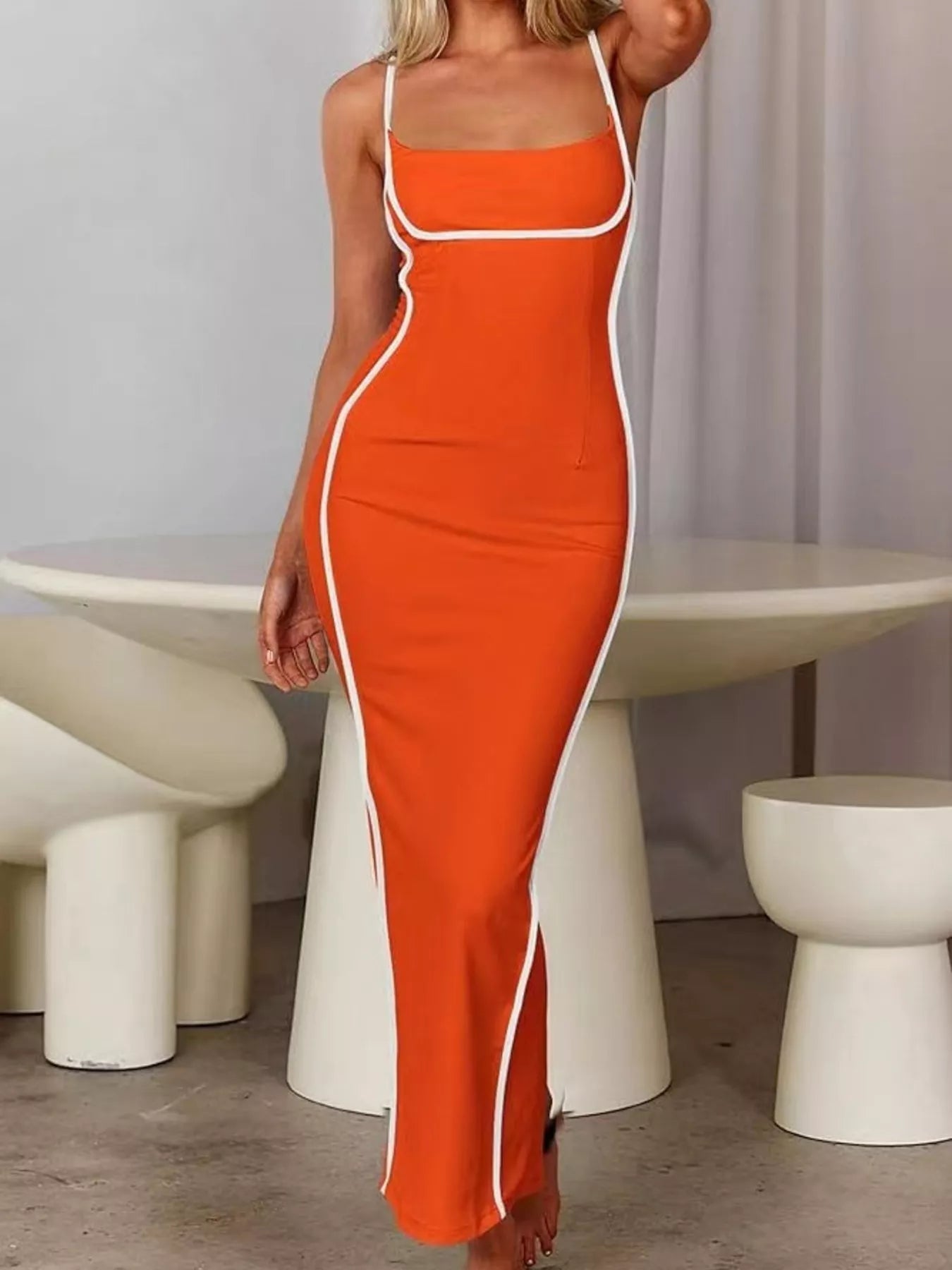 Contrast Trim Spaghetti Strap Maxi Dress  Shop One Place