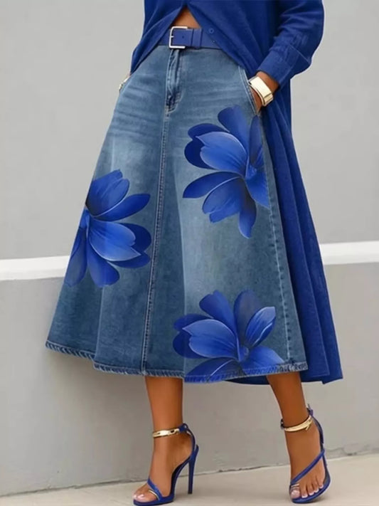 Women's Floral Print A-Line Midi Skirt