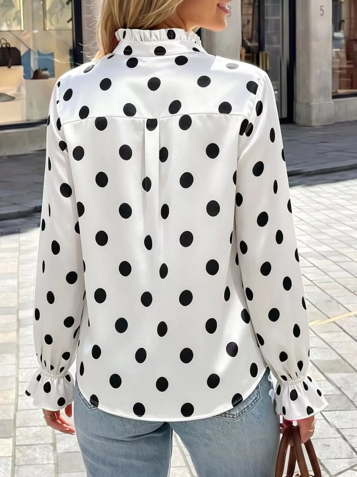 Women's Ruffle Trim Satin Button-Down Shirt – view 3