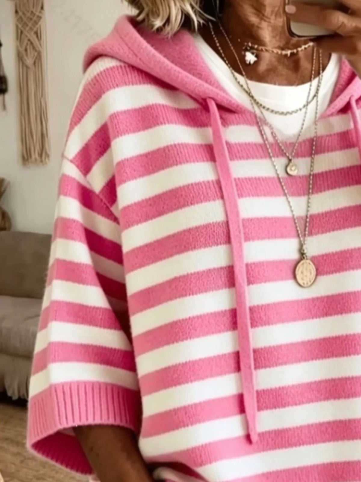Striped Hooded Knit Sweater in Multicolor