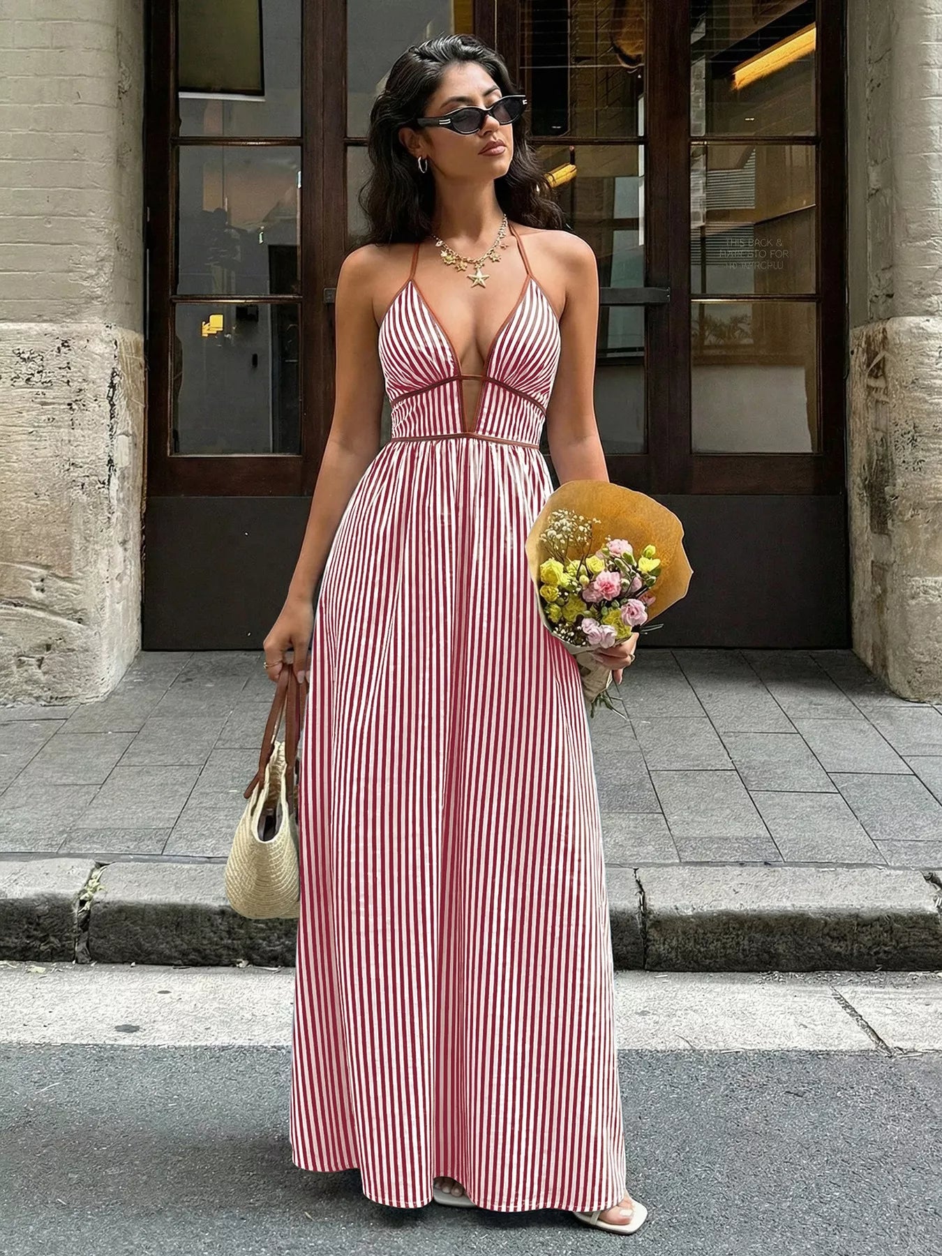 Striped Halter Neck Maxi Dress  Shop One Place