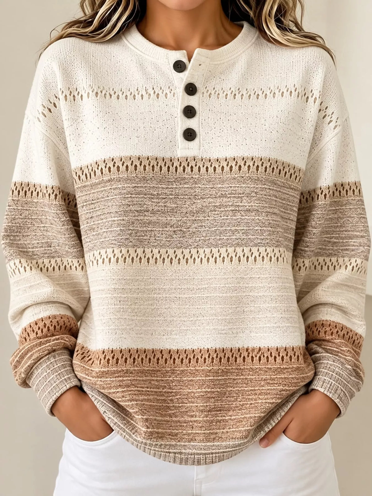 Women's Color-Block Waffle Knit Sweatshirt – view 4