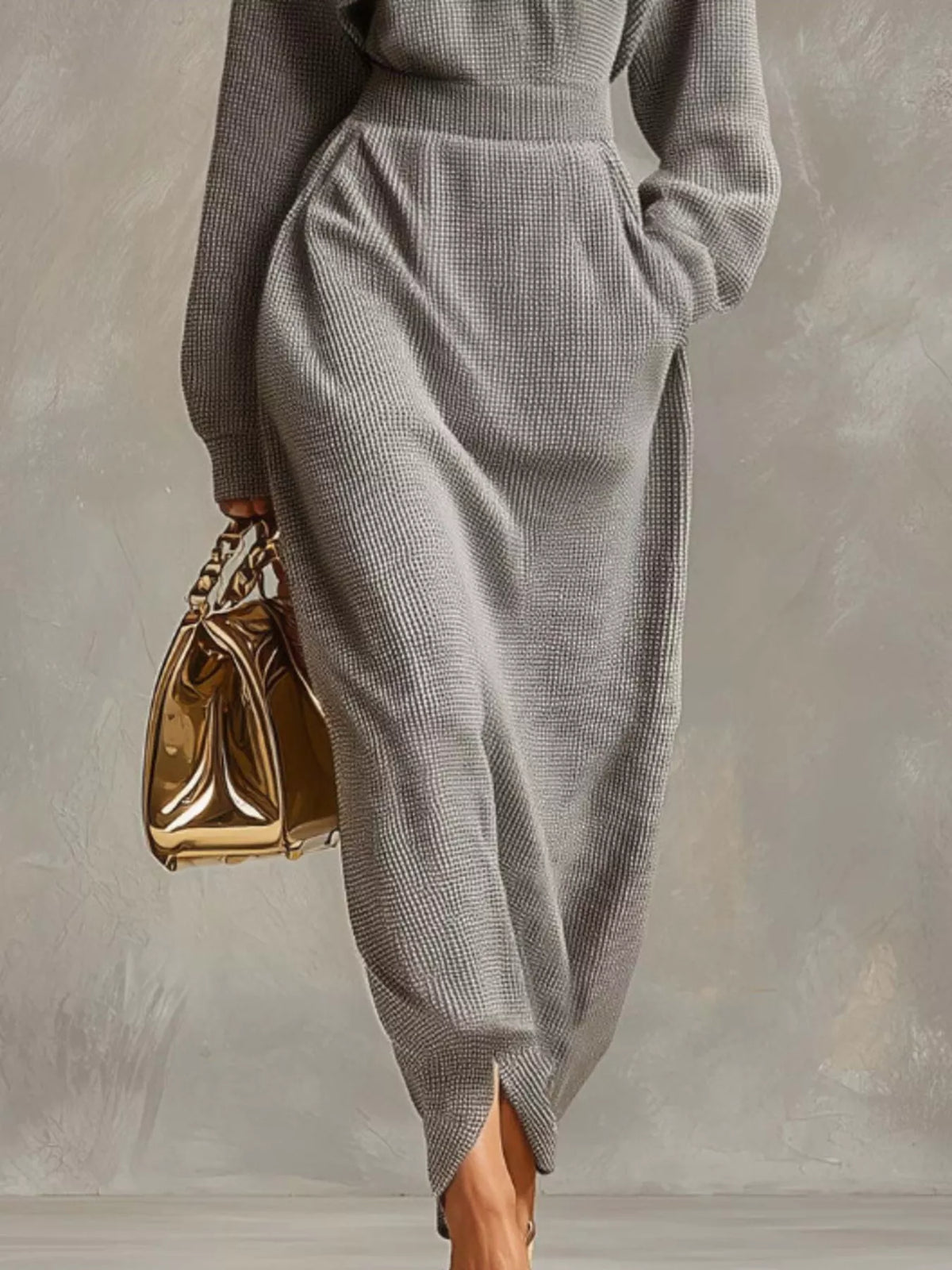 Waffle Knit Quarter-Zip Midi Dress  Shop One Place