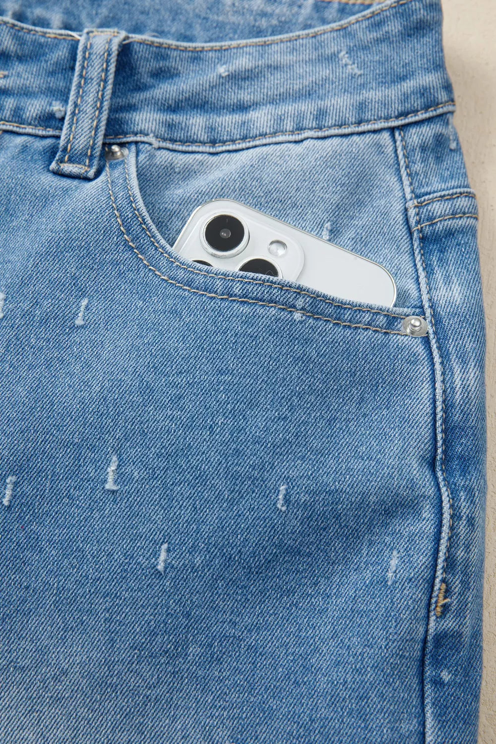 Distressed Detail Tummy Control Raw Hem Jeans  Shop One Place