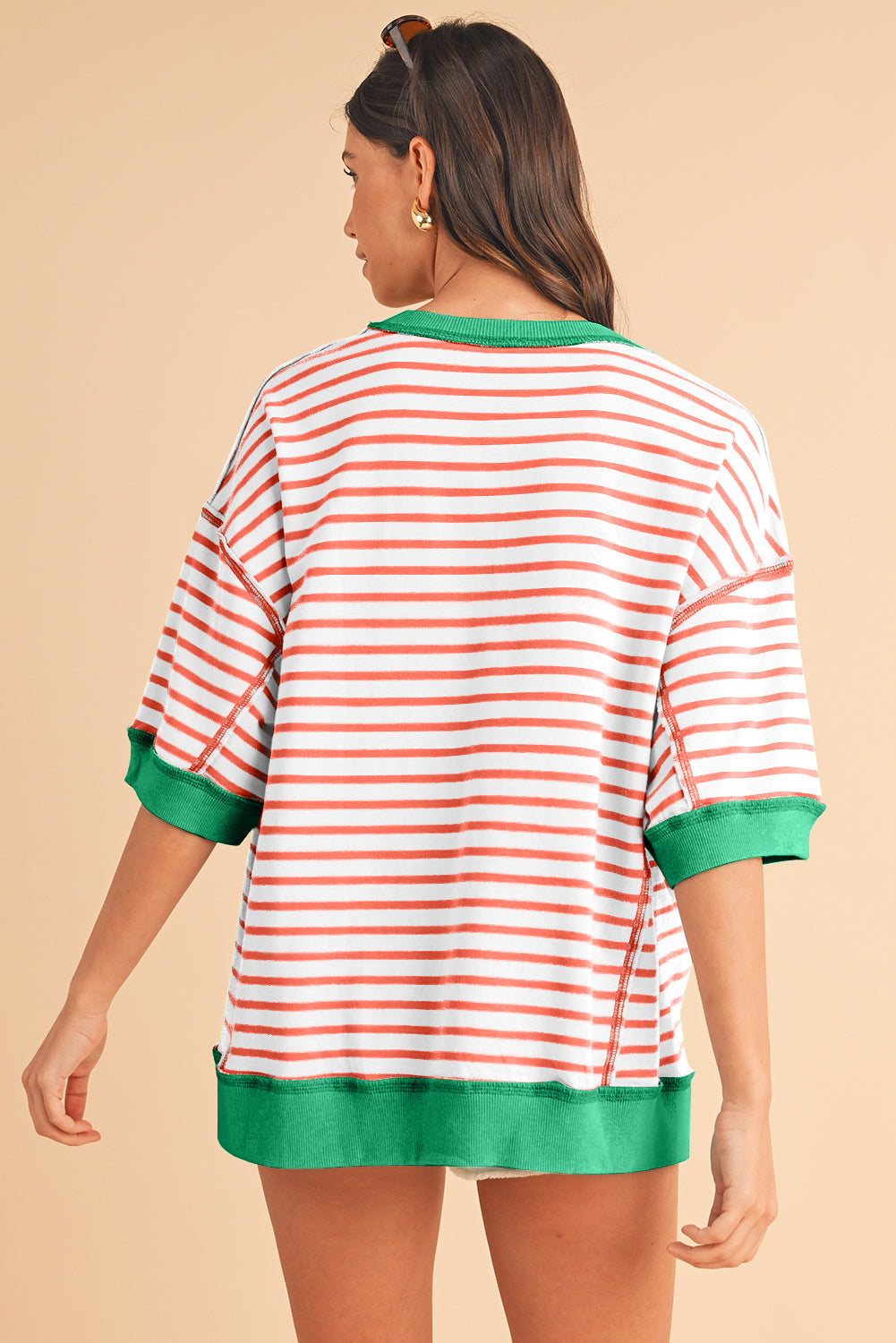 Stripe Colorblock Drop Sleeve Oversized T Shirt