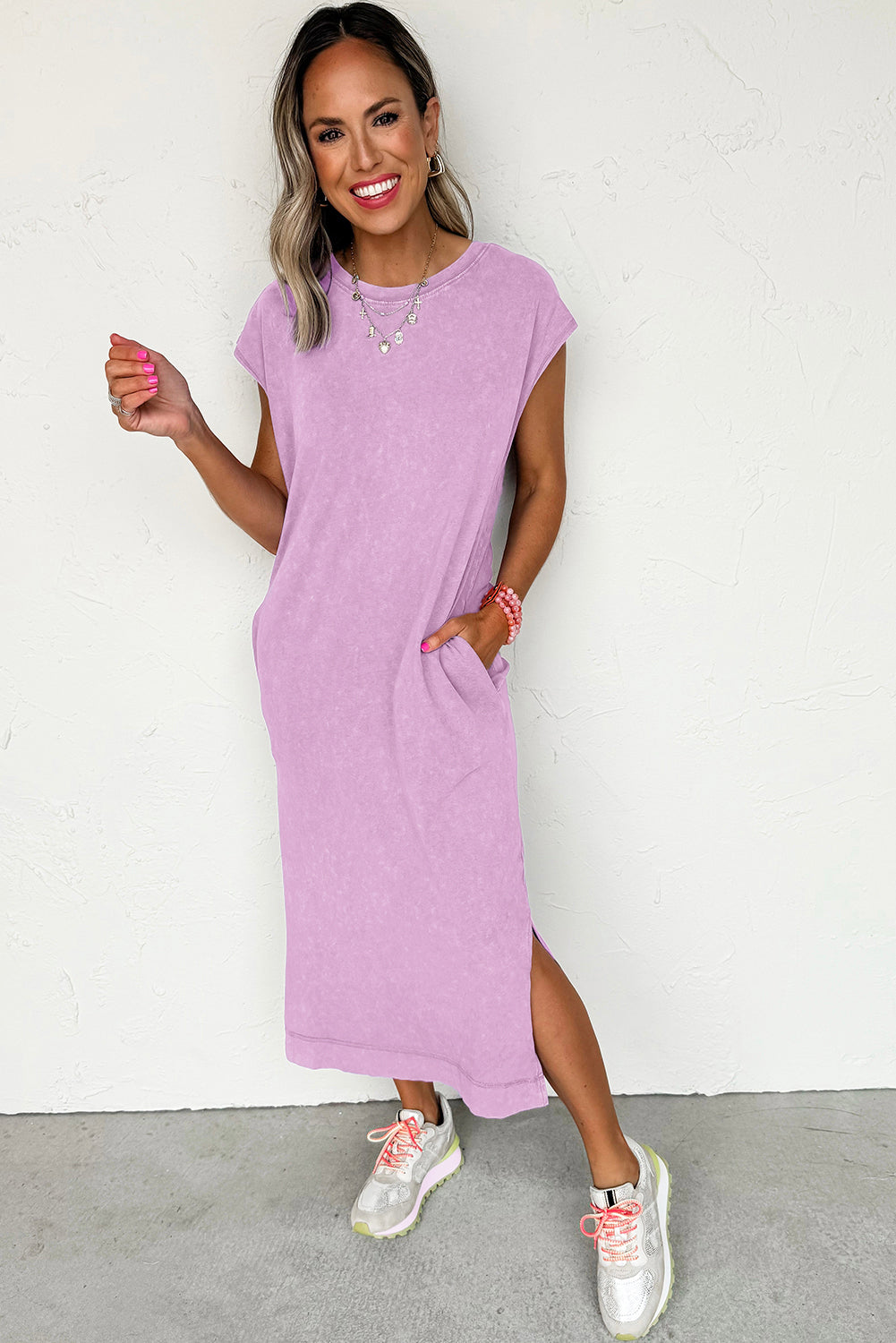 Clearly Aqua Mineral Wash Pocketed T-shirt Dress  Shop One Place