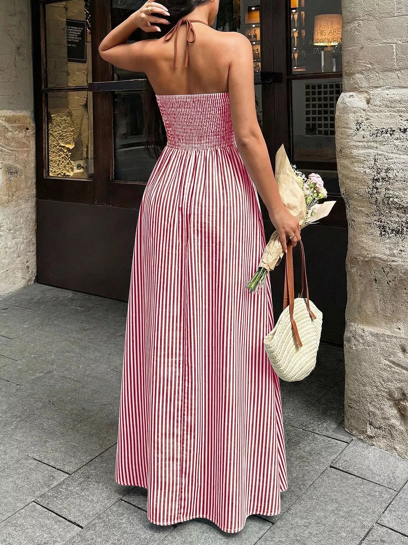 Striped Halter Neck Maxi Dress  Shop One Place