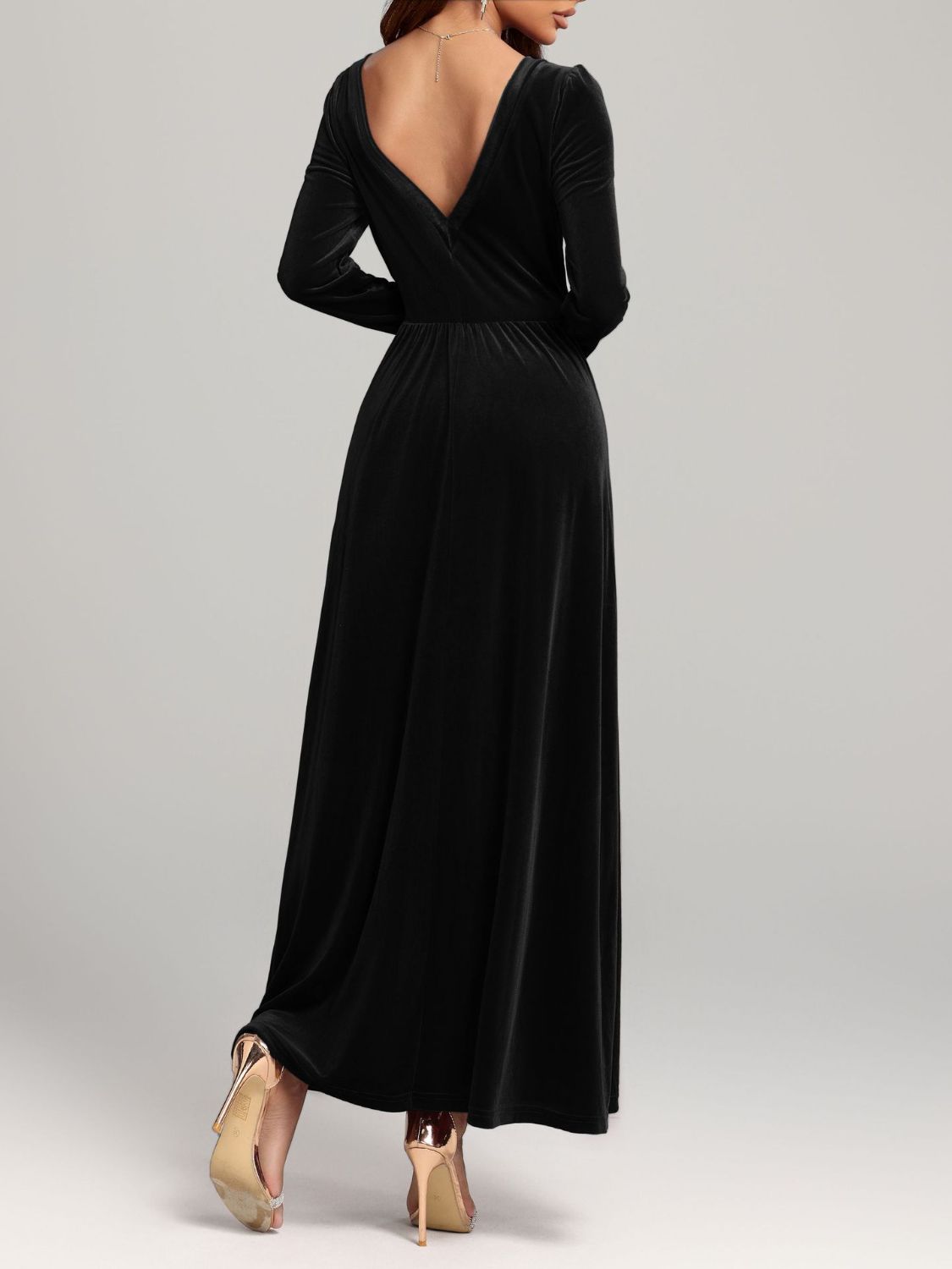Velvet Square Neck Long Sleeve Dress  Shop One Place