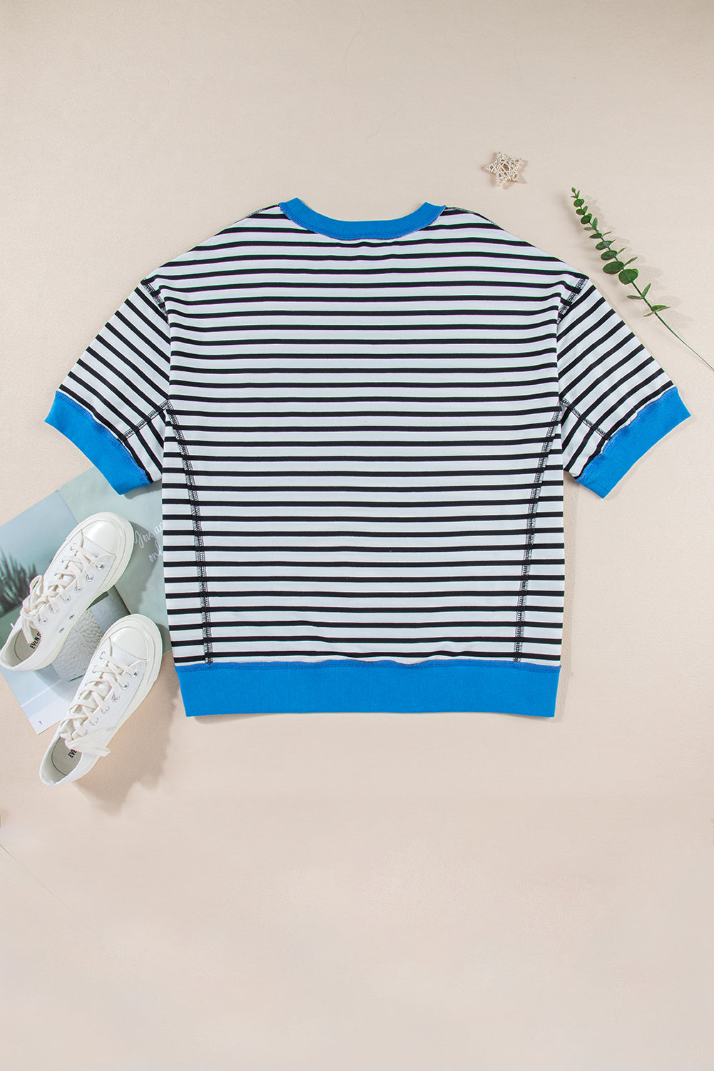 Stripe Colorblock Drop Sleeve Oversized T Shirt