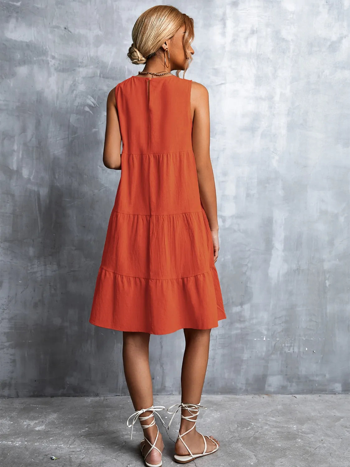 Tiered Round Neck Sleeveless Mini Tank Dress  Shop One Place