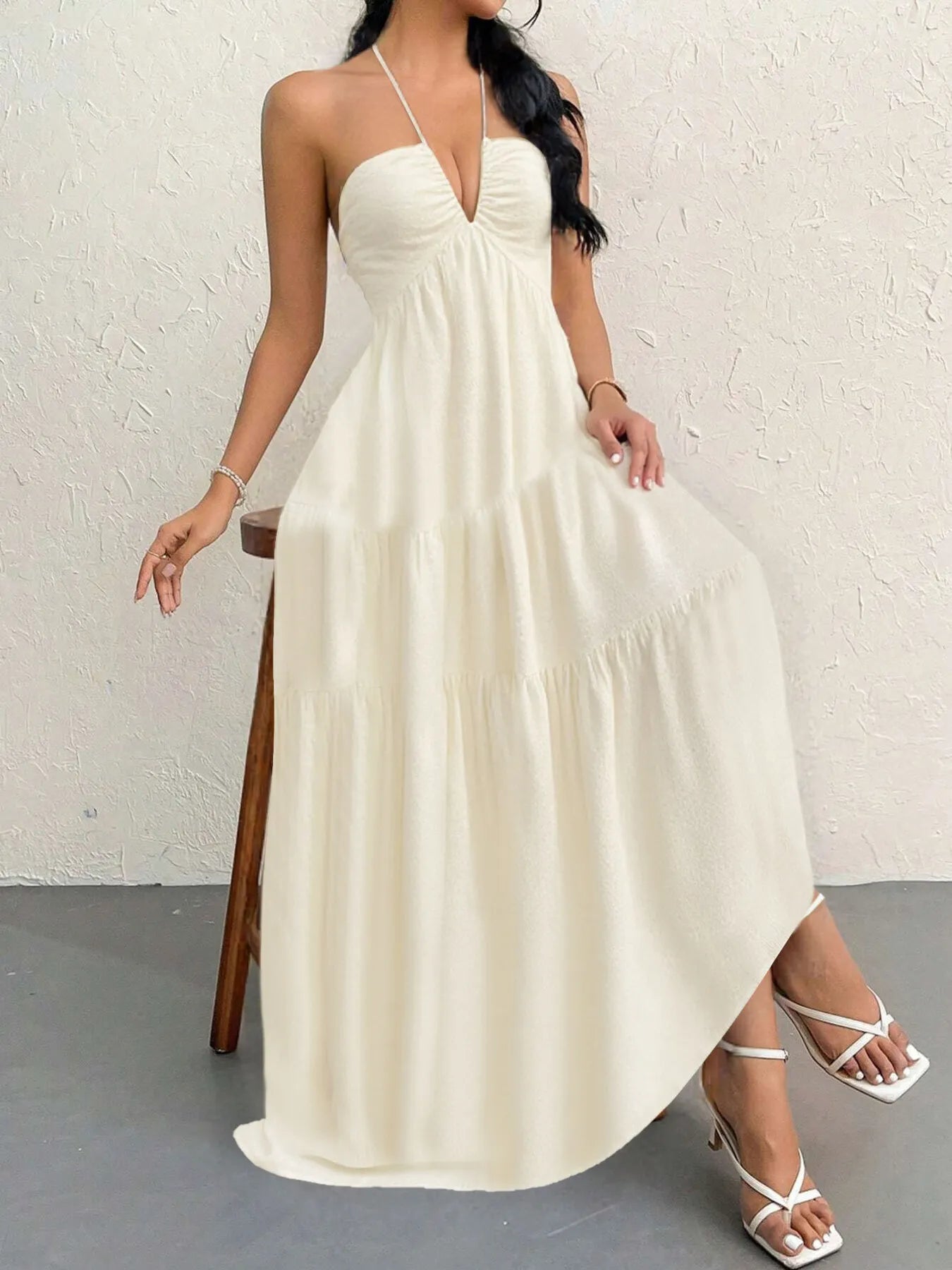 Halter Neck Tiered Maxi Dress  Shop One Place