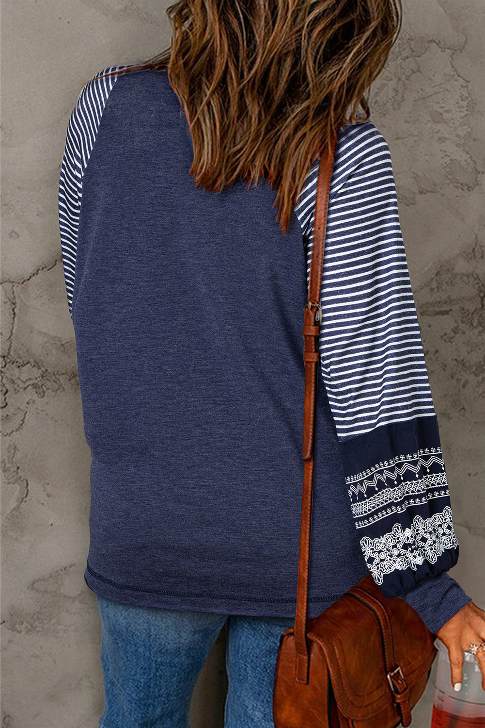 Contrast Print Striped Raglan Long Sleeve Loose Top  Shop One Place