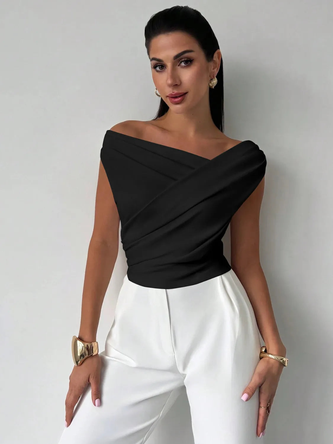 Asymmetrical Ruched Short Sleeve Top  Shop One Place