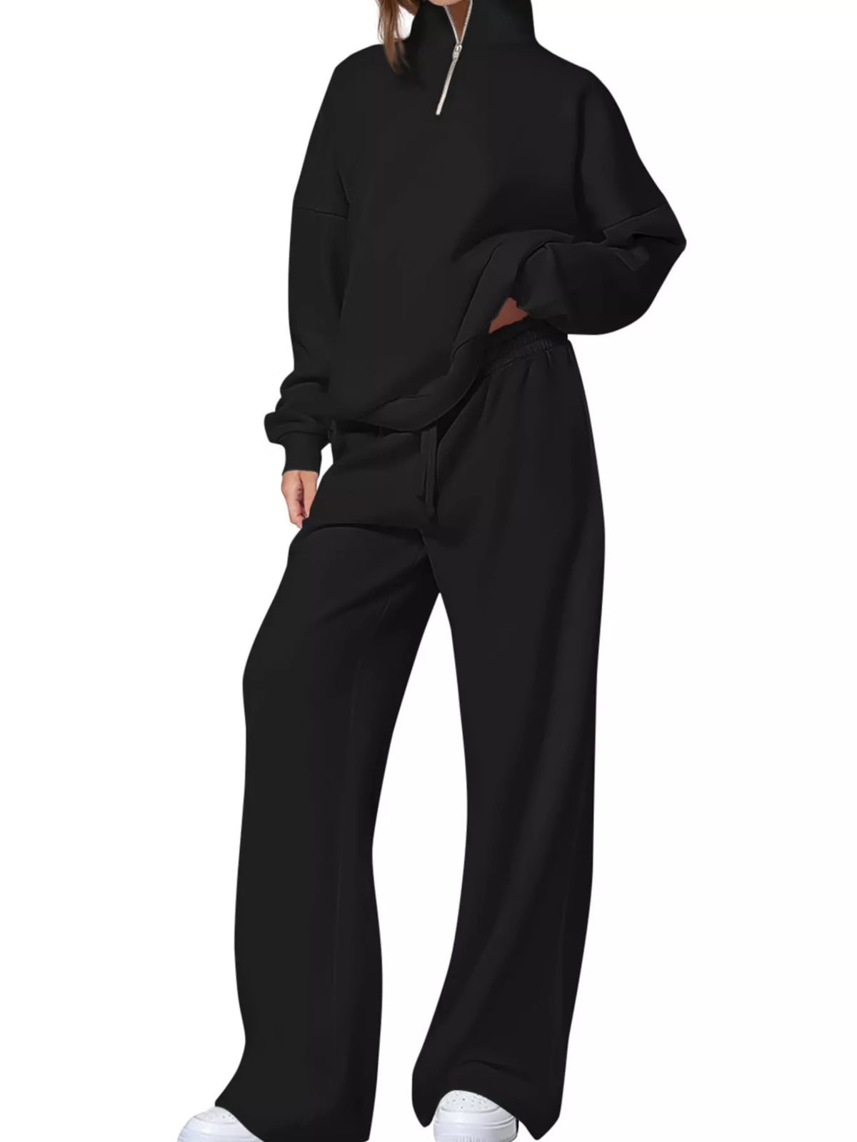Half-Zip Sweatshirt and Wide-Leg Sweatpants Set  Shop One Place