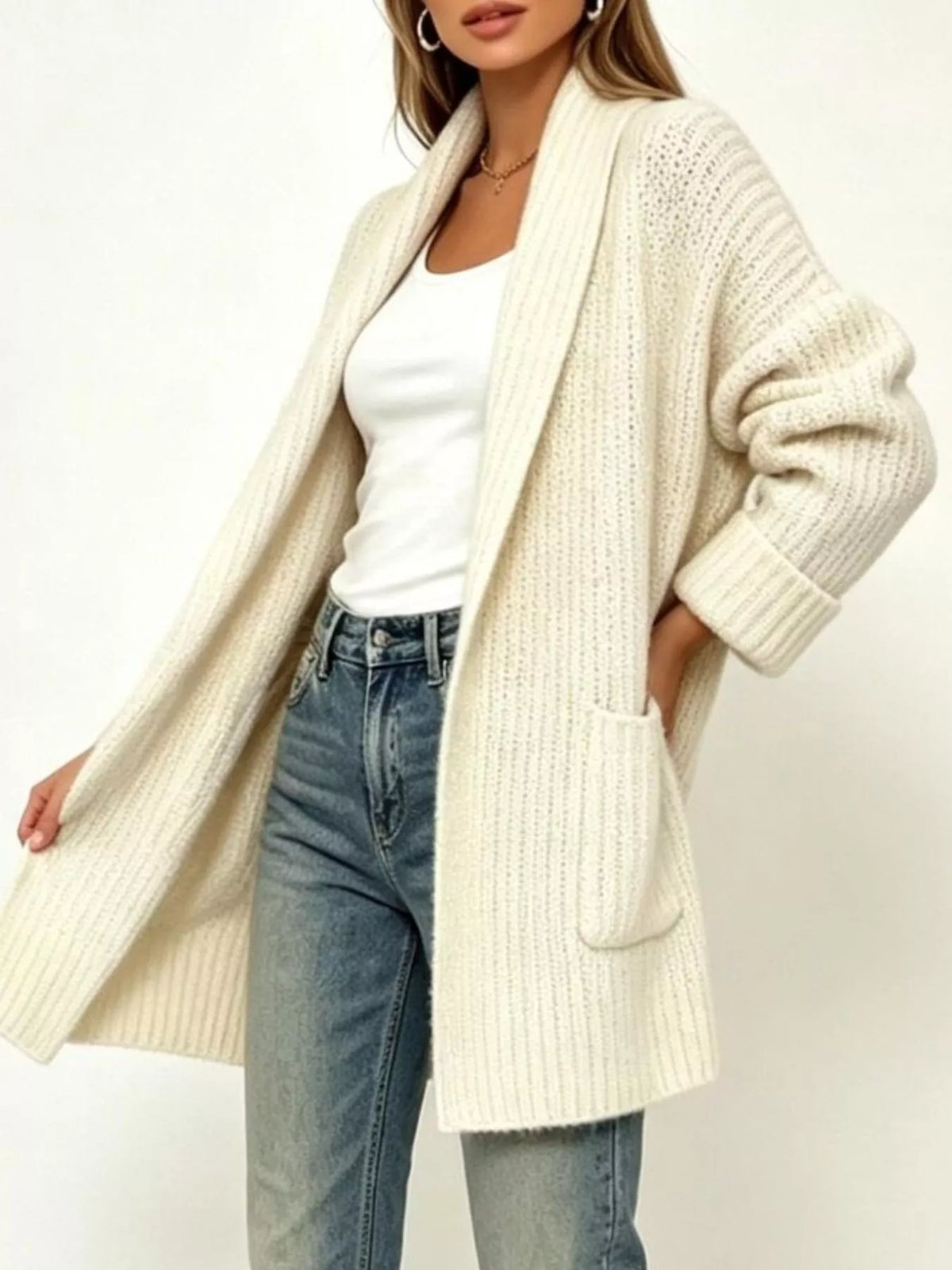 Full Size Open-Front Cardigan with Pockets Plus Size  Shop One Place