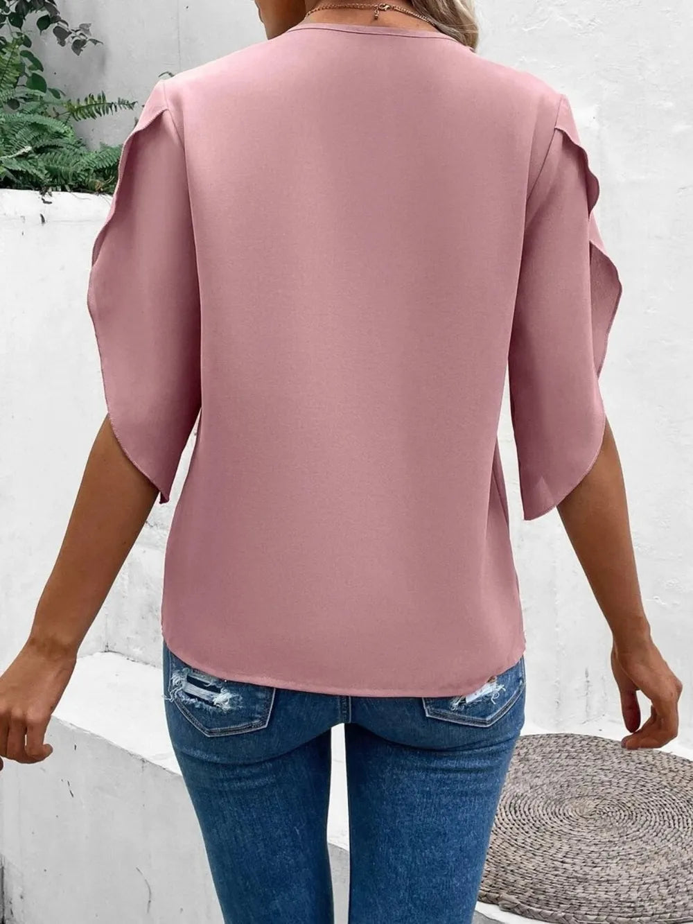Lace Detail V-Neck Half Sleeve Blouse  Shop One Place
