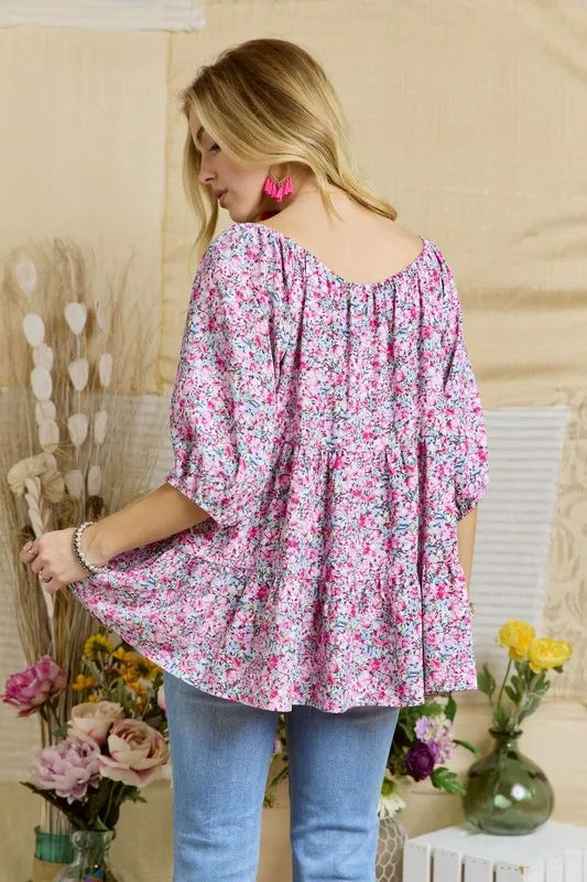 ADORA Elasticized Round Necking Floral Print Tunic Top  Shop One Place