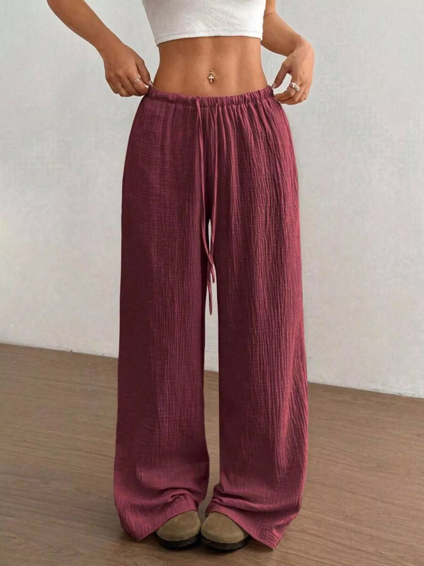 Full Size Drawstring Wide Leg Pants Plus Size  Shop One Place